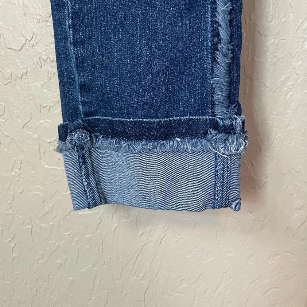 Karl Laderfeld Paris Cropped‎ Denim Fringe Accent Blue Jean Cuffed Women Size 10